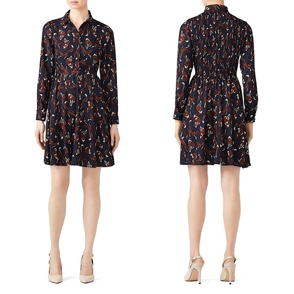 KATE SPADE Fox Print Smocked Long Sleeve Pippa Middleton Shift Shirt Dress 4‎ - Picture 11 of 14